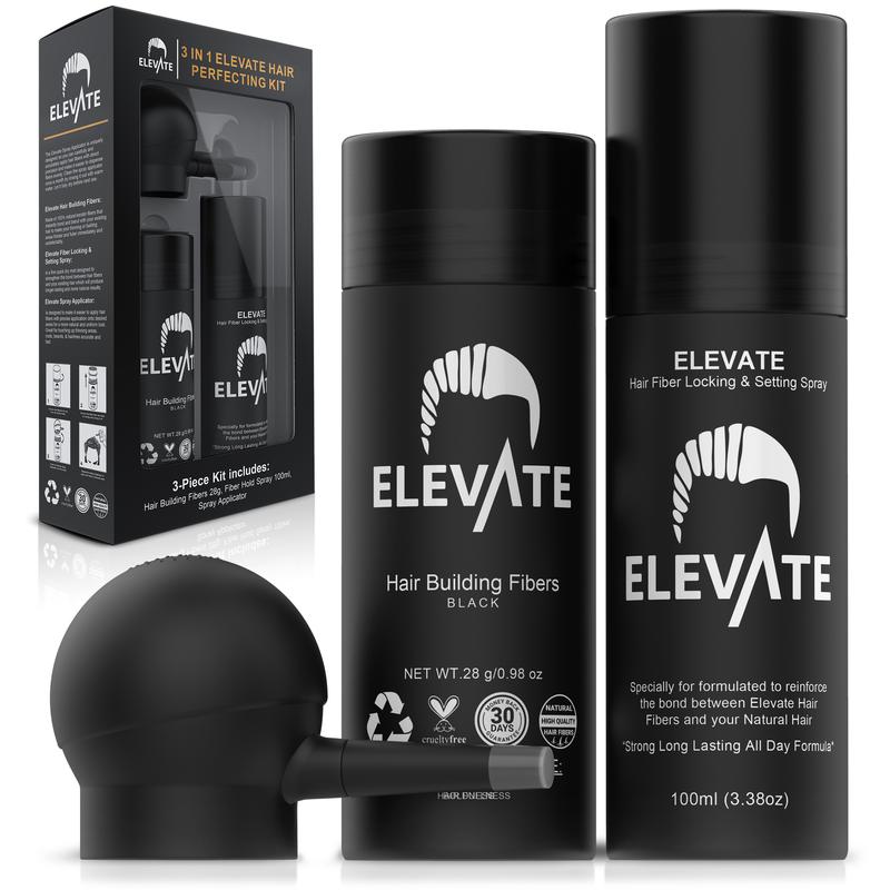 Elevate Hair Fiber Kit with Fiber Hold Spray | Instantly Cover Thinning Hair & Bald Spots with Natural Finish
