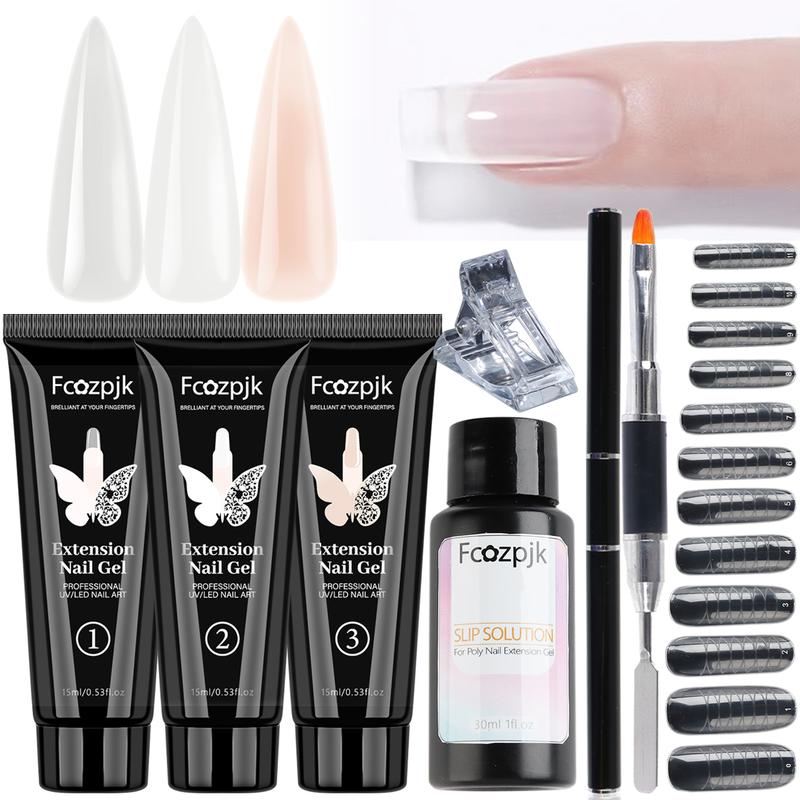Fcozpjk Poly Extension Gel Nail Kit Clear White Pink Builder Nail Gel Kit With Slip Solution Dual Nail forms Nail