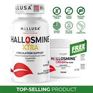 Hallusa Natural Hallosmine Xtra 60 Capsules + Free Cream | Vein & Circulation Support