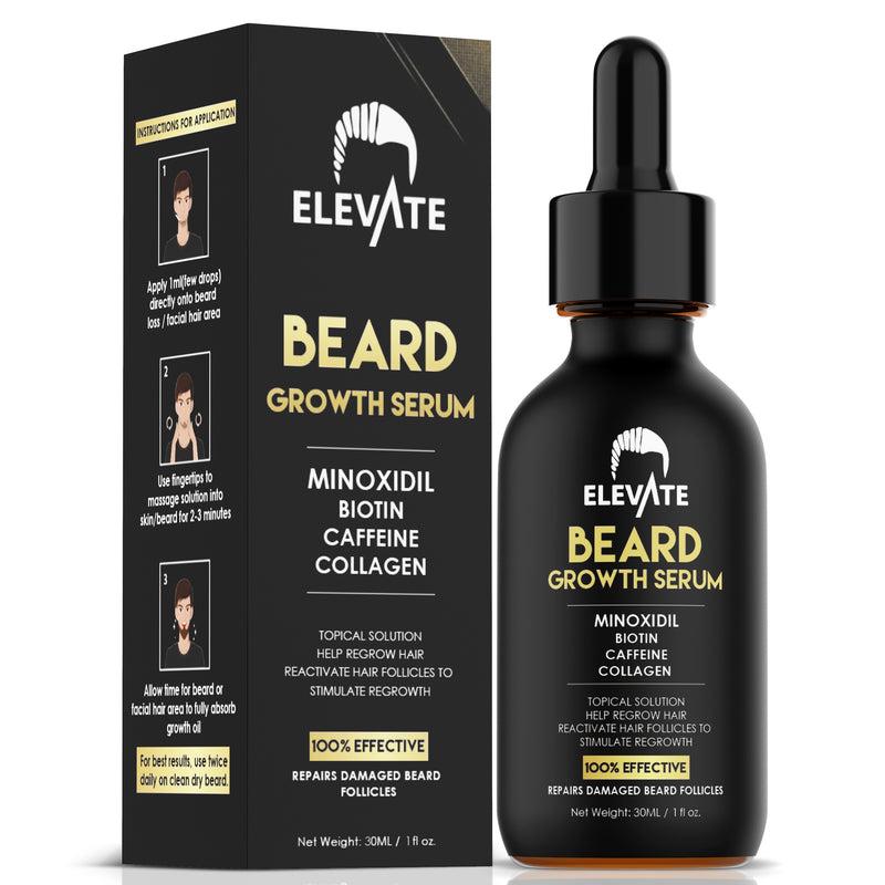 Elevate Beard Growth Oil 5% Minoxidil Hair Growth Serum Biotin & Caffeine | Stronger Thicker Fuller Beard Natural