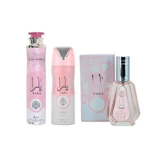 Yara Perfume (1.7oz) + Yara Deodorant (6.67oz) + Yara Air Freshener (10.0 oz) from lattafa Perfumes (unisex)