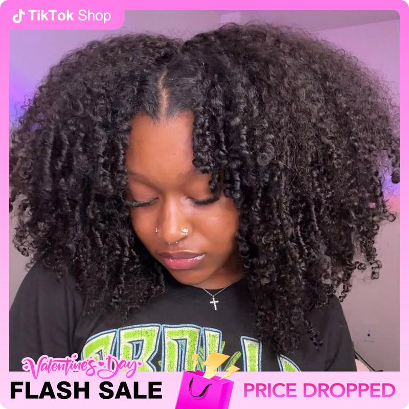 Vshow Afro Curly Hair V Part Wig No Leave Out Human Hair Glueless Wigs With Drawstring Ready To Go Protective Style