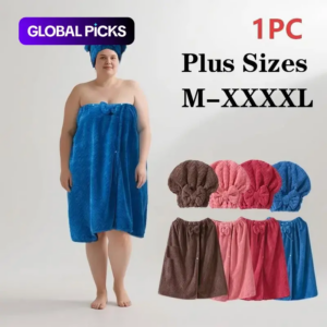 Bath Skirt & Shower Cap Set 2-Count | Adjustable Quick Drying Towel for Home & Travel